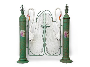 Pair of Whimsical Hand-Painted Swan Garden Gates