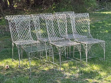 Six Wrought Iron and Wirework Chairs