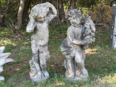 Pair of Cast Stone Garden Putti Figures
