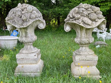 Pr. Cast Stone Fruit Topiary Garden Ornaments