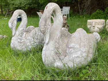 Large Pair of Cast Stone Swan Garden Planters