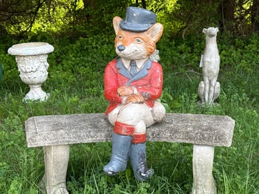 Painted Cast Stone Fox Garden Sculpture