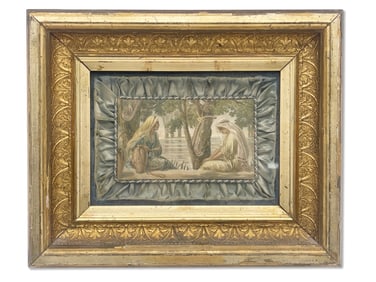 19th C. Gouache/Silk: Biblical Scene