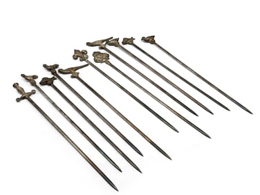 Group of Eleven French Silver Plate Meat Skewers