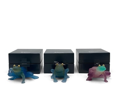 Three Daum Crystal Pate de Verre Frog Figures