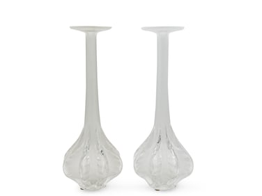 Two Lalique Marie Claude Frosted Crystal Vases