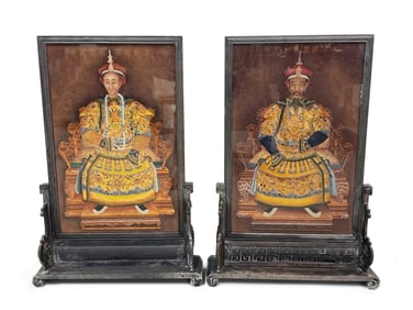 Two Chinese Reverse Glass Imperial Table Screens