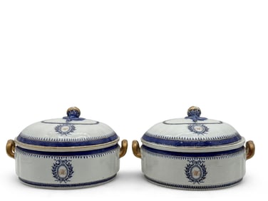 Pair of Chinese Export Warming Tureens