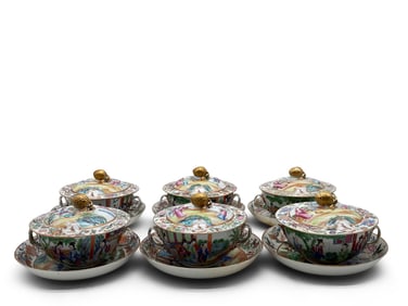 Six Chinese Rose Medallion Lidded Soup Tureens