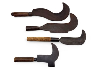 Four Primitive Iron Bill Hook Knives