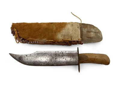 Large Bowie Knife with Hide Sheath