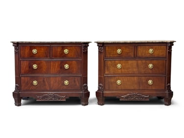 Pr. Hickory White Stone-Top Mahogany Nightstands