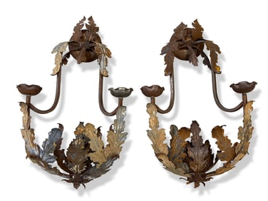 Pr. Large Continental Tole Metal Wall Sconces
