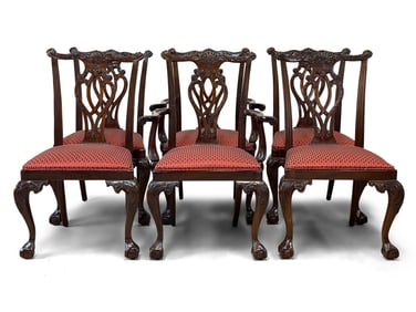 Six Chippendale-style Carved Mahogany Dining Chairs