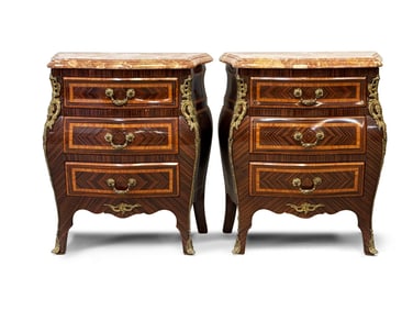 Pair of French Louis XV-style Bombe Nightstands