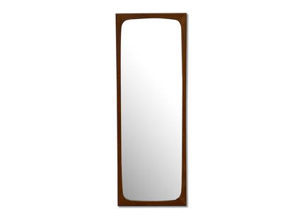 Danish Modern Teak Wall Mirror: A Danish modern teak wall mirror. 45-1/2in x 16-1/2in. | You have additional shipping options! Philadelphia Metro area delivery, NYC curbside delivery, and other third-party shipper details are all av