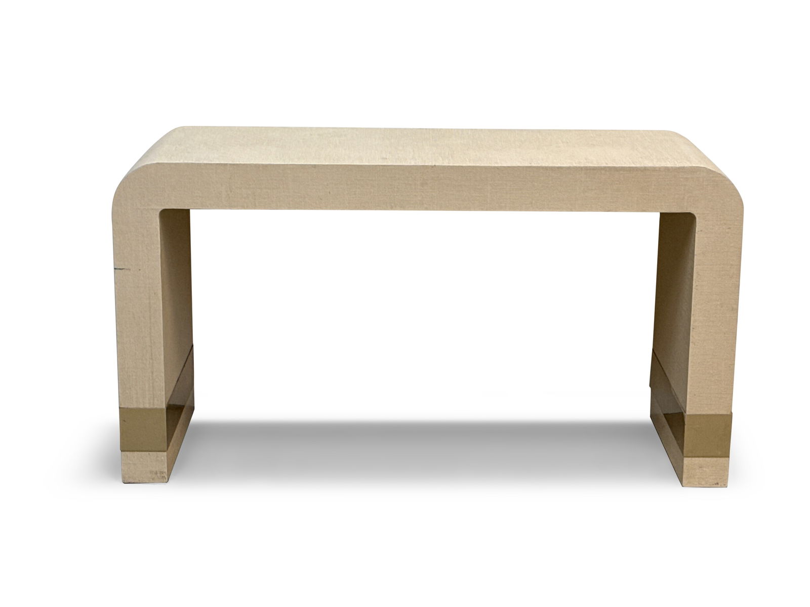 Karl Springer-style Console Table & Mirror: A Karl Springer-style painted grass cloth waterfall console table with a matching wall mirror. Console: 29in tall x 54in wide x 20in deep. Mirror: 40in tall x 30in wide. | You have additional shipping