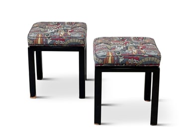 Pair of Midcentury Modern Upholstered Stools