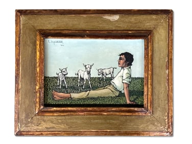 Keith Ingermann Oil/Board: Boy with Goats