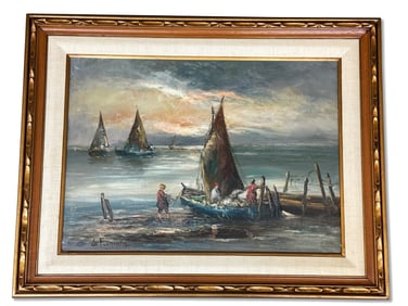 De Florentis Oil/Canvas: Harbor Scene