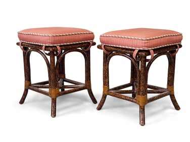 Pair of Pearson Tortoise Shell Bamboo Stools