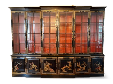 Black Lacquered Chinoiserie Breakfront