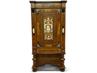 Continental Inlaid Mixed-Wood Upright Cabinet