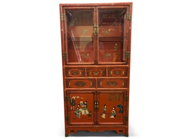 Red Lacquered Chinoiserie Cabinet