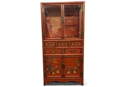 Red Lacquered Chinoiserie Cabinet