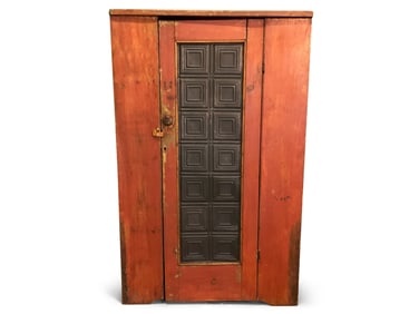 Red Painted Softwood One-Door Cupboard