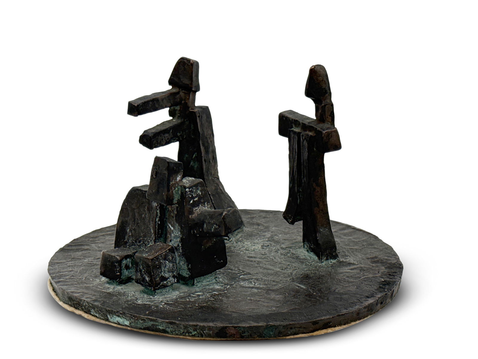 Hans Van de Bovenkamp Bronze Sculpture: Abstract: Hans Van de Bovenkamp (Dutch, 1938- ). A bronze table-top abstract sculpture with geometric forms. Signed and dated 68. 4in tall x 6-1/2in wide. | You have additional shipping options! Philadelphia Me