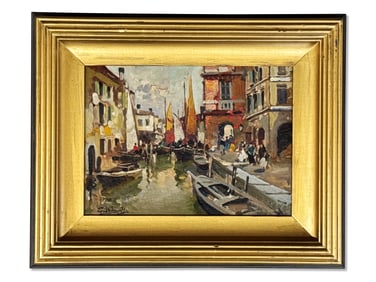 Impressionist-style Oil/Board: Venice Canal