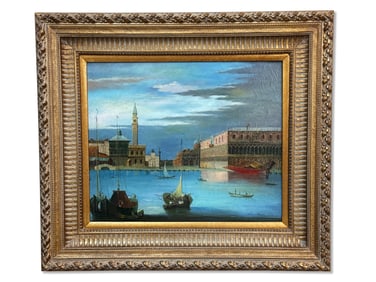 Venetian Oil/Canvas: Harbor Scene