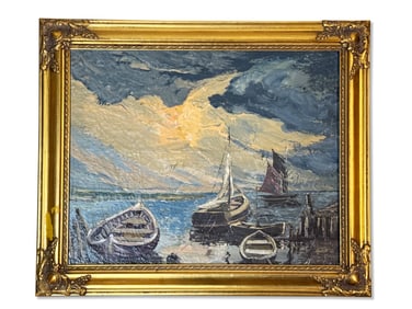 Impressionist Oil/Board: Harbor Scene