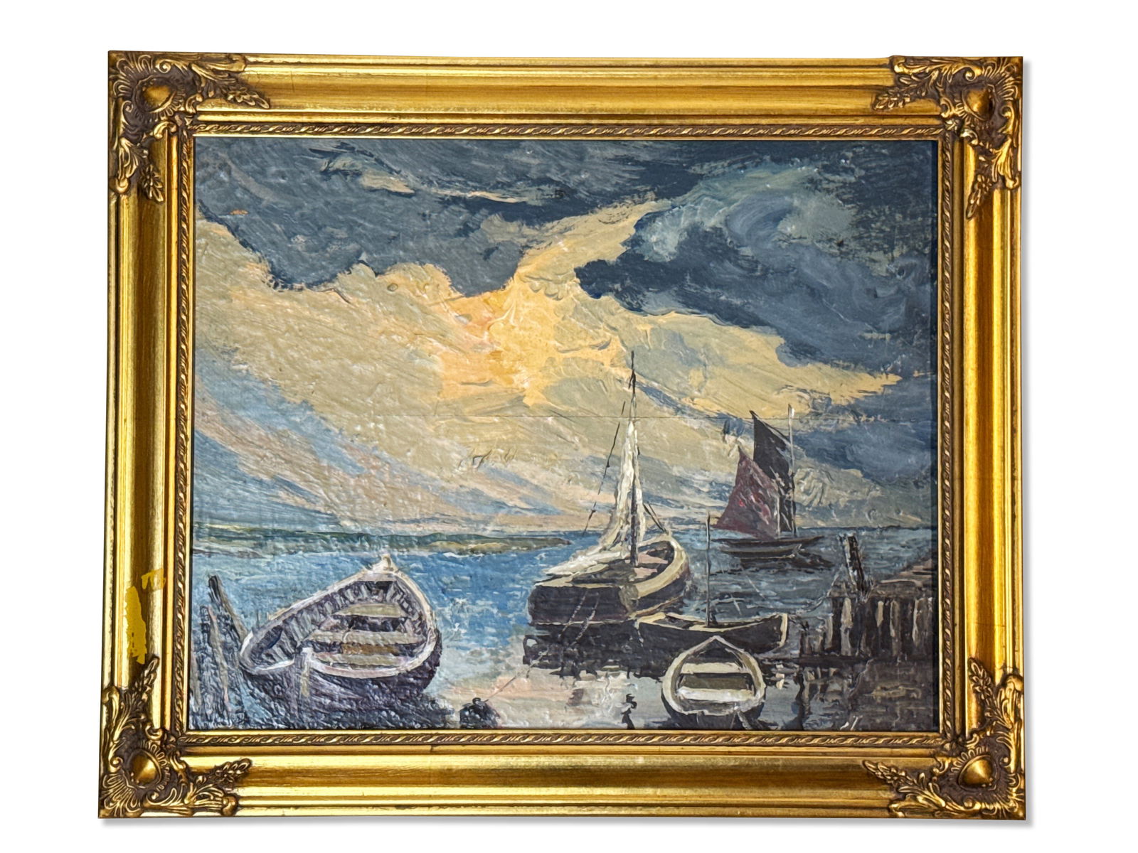 Impressionist Oil/Board: Harbor Scene (1 of 5)