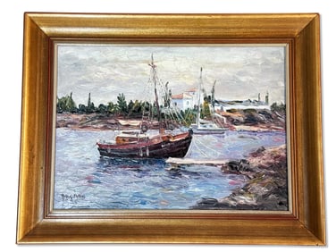 Impressionist Oil/Canvas: Harbor Scene