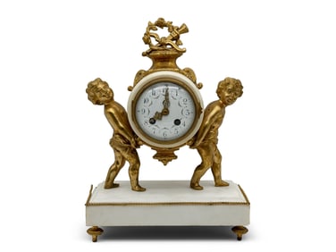 French Marble Cherub Mantel Clock