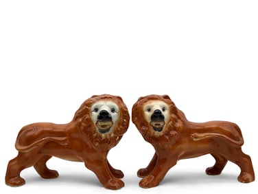 Two Staffordshire Lion Statues