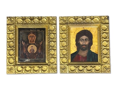 Two Greek Orthodox Oils/Board: Icons
