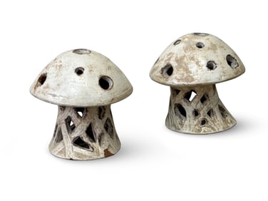 Pair of Terracotta Mushroom Garden Sculptures
