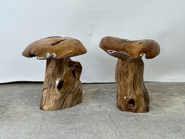 Two Root Form Mushroom Sculptures