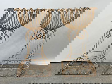 Pair of Wrought Iron Garden Urn Planters