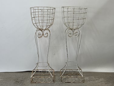 Pair of Wrought Iron Garden Urn Planters