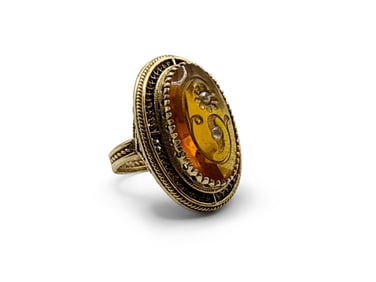 14K Gold Pearl and Citrine Ring