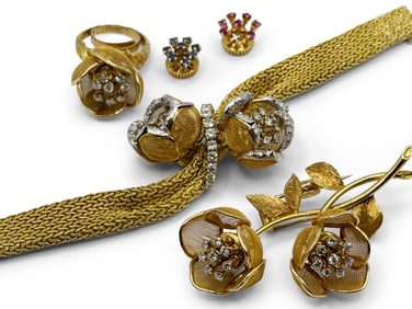 Fine 18K Diamond Articulated Floral Jewelry Suite