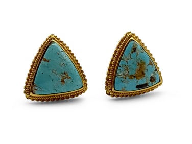 Pair of 18K Yellow Gold and Turquoise Earrings