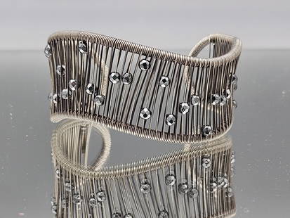 Tana Acton Artisan Wavy Silver Cuff Bracelet: A Tana Acton artisan asymmetrical wavy silver cuff bracelet with beaded accents. Signed. Approx. 2in interior diameter. | You have additional shipping options! Philadelphia Metro area delivery, NYC