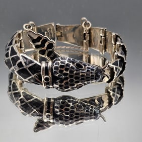 Mexican Sterling Silver and Enamel Snake Bracelet