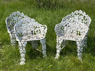 Four Cast Aluminum Grape and Leaf Garden Chairs