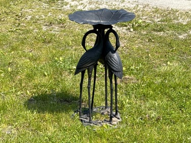 Cast Aluminum Crane Garden Birdbath